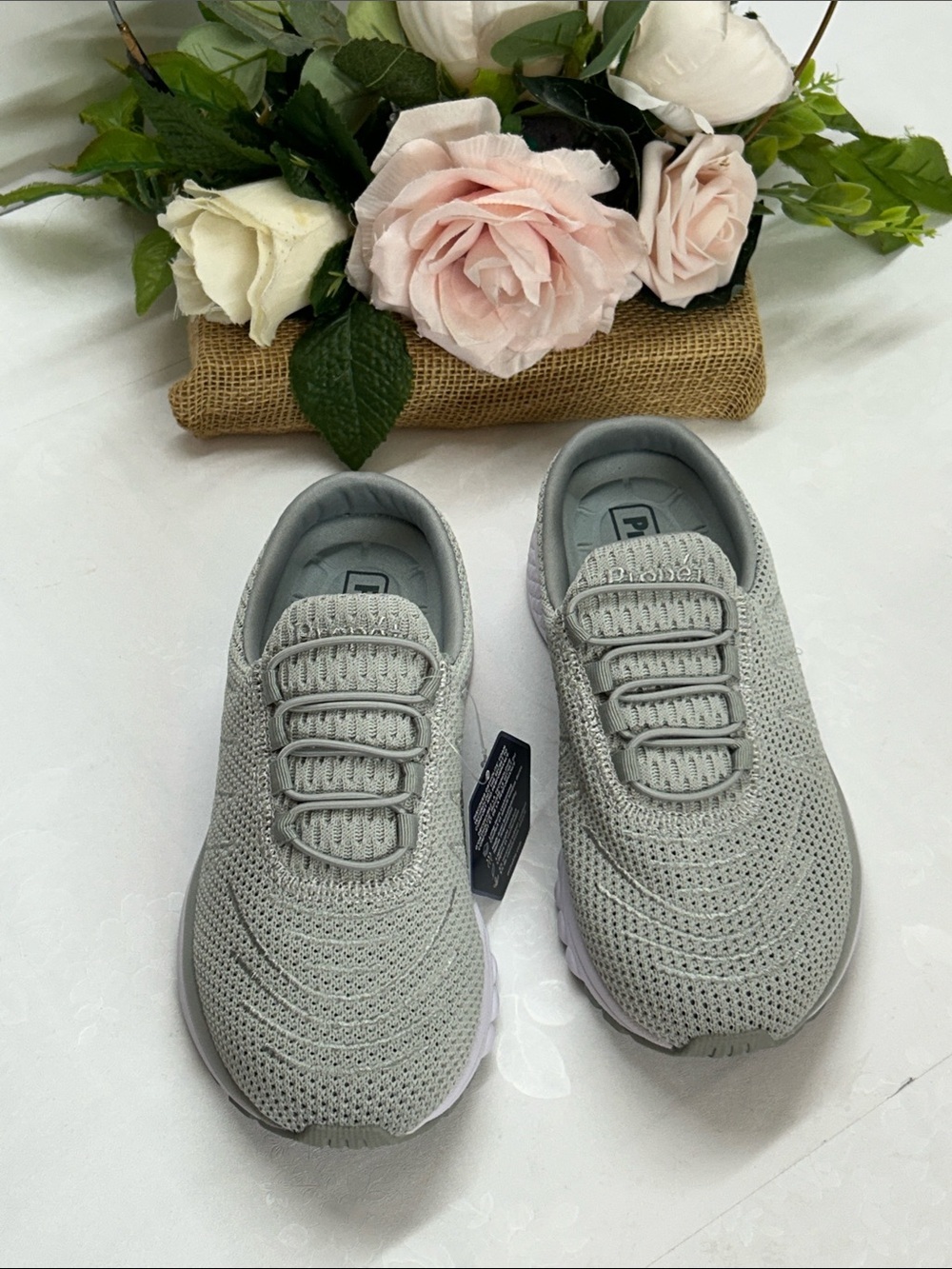 Propet Women's Light Gray Knit Slip-On Athletic Sneakers